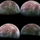 A grid of four views of Europa's icy shell.